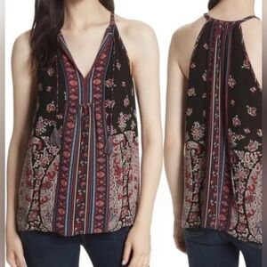 Joie Silk Blouse Shara Black Floral Print Tassel Tie Halter Tank Top XS